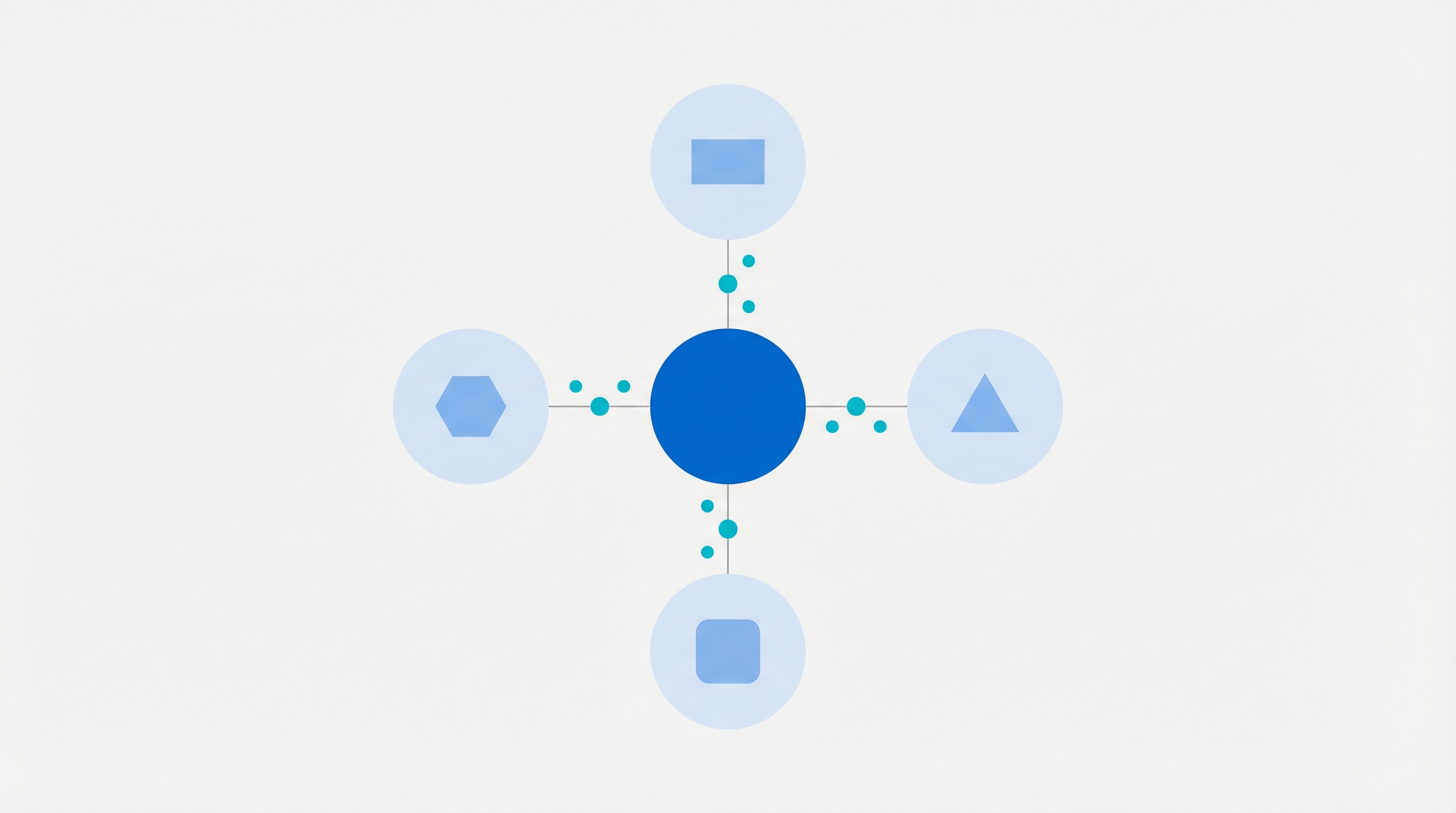 Diagram showing a central site node connected to competitor nodes, each with icons representing different content types like articles, video, tools, and landing pages