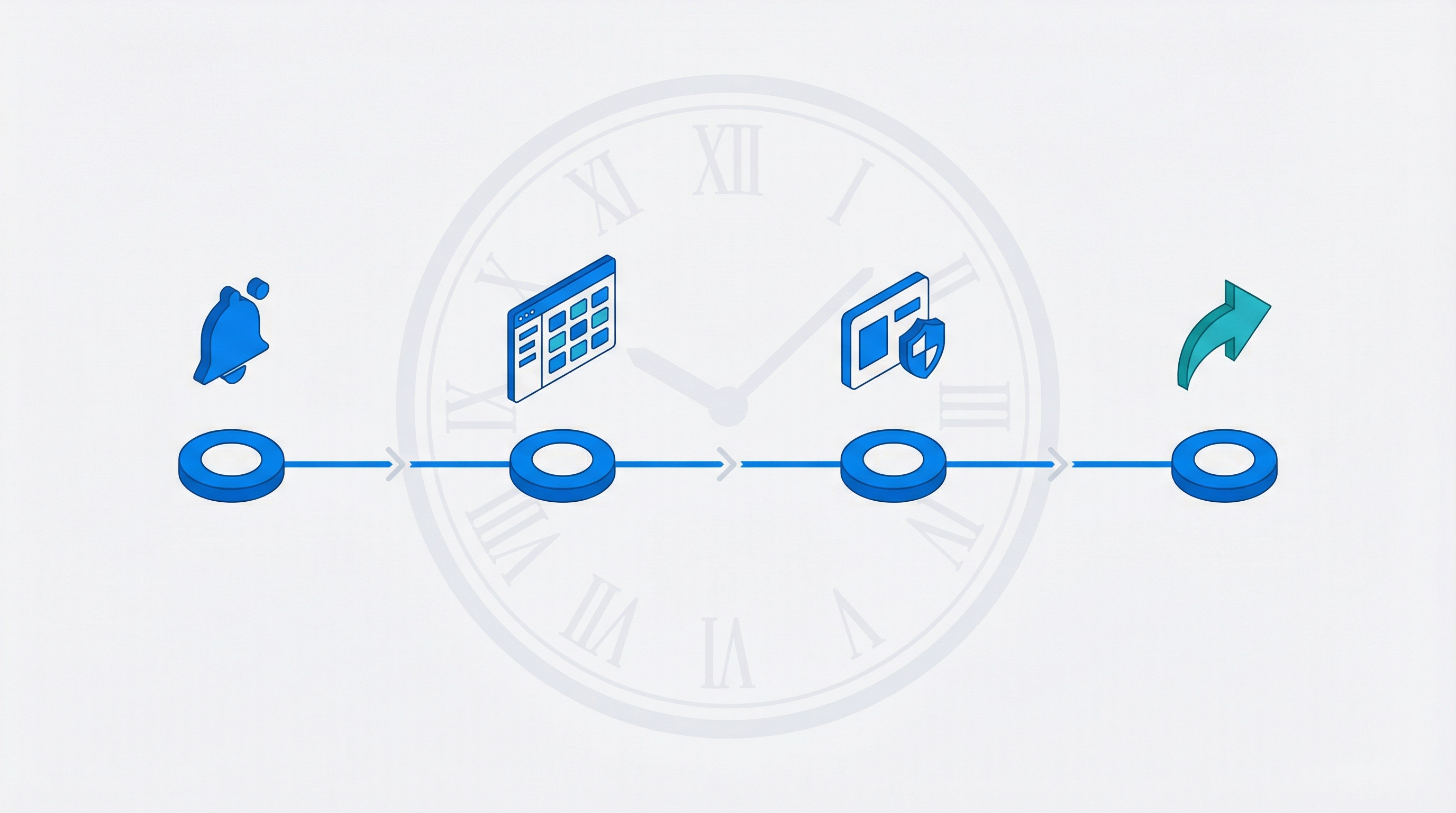 Four-step horizontal workflow timeline showing the weekly competitor intelligence routine from scanning alerts to sharing insights