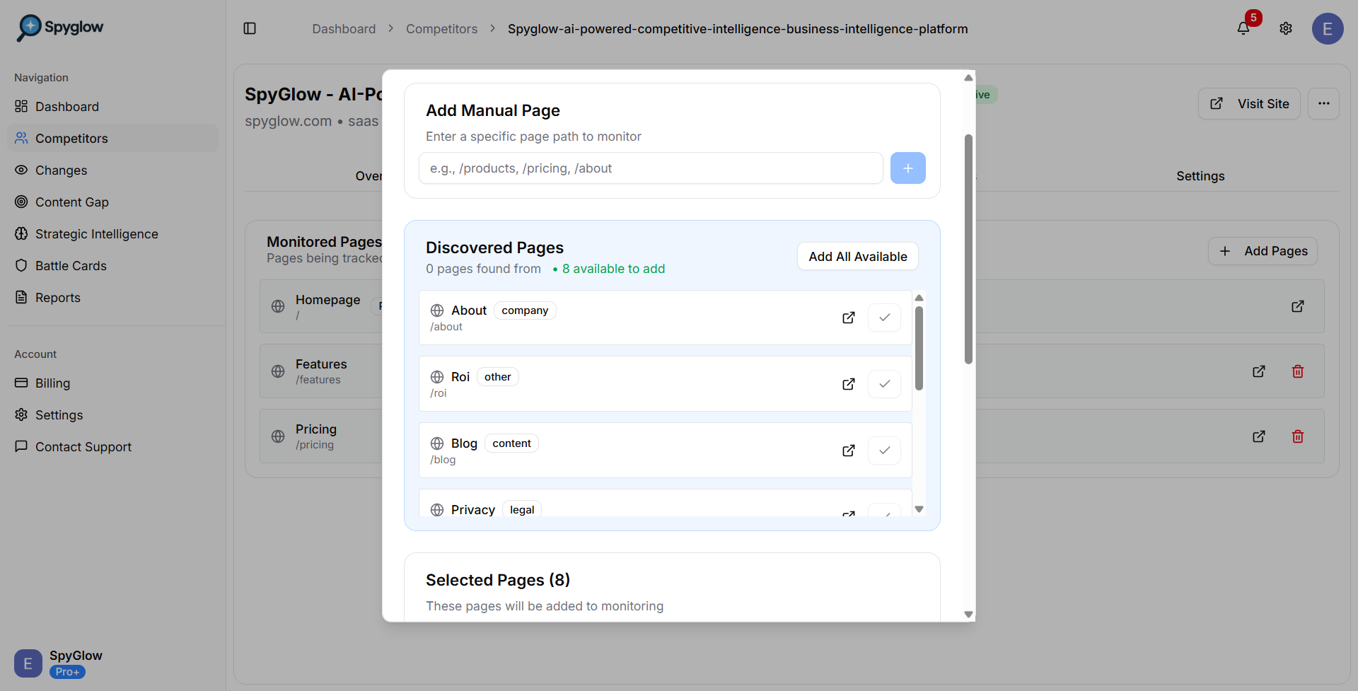 SpyGlow Page Discovery